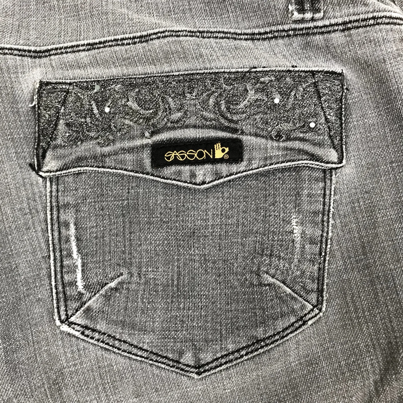 SASSON Jeans VTG Women 16 Bootcut Boogie Grey Embroidery Retro Boho Y2K Grunge Gray - Image 7
