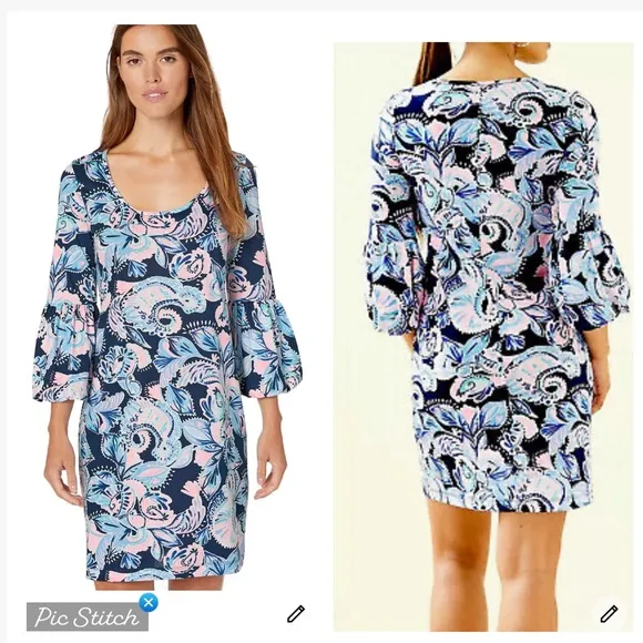 Lilly Pulitzer Carlile Dress High Tide Holy Flockamolie - Image 2