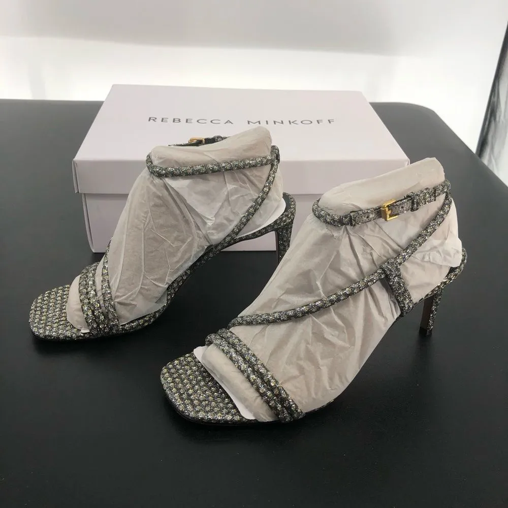 Rebecca Minkoff Nanine Silver Gold Strappy Ankle Strap Heeled Sandals - Image 9