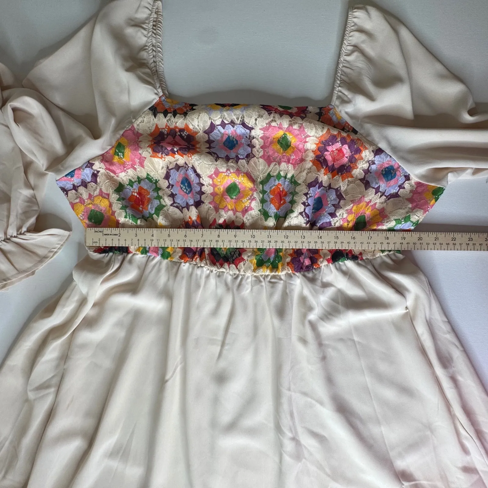 Bloomchic Crochet Square Neck Midi Dress Size 18/20 Cream Cottagecore Boho Flowy Orange - Image 13