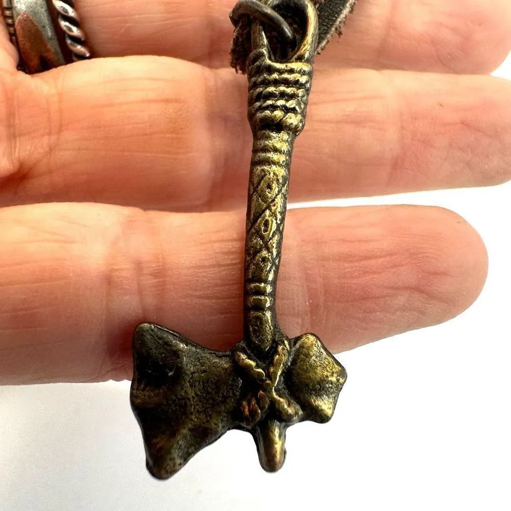 Tomahawk ax pendant necklace on cord Brown - Image 4