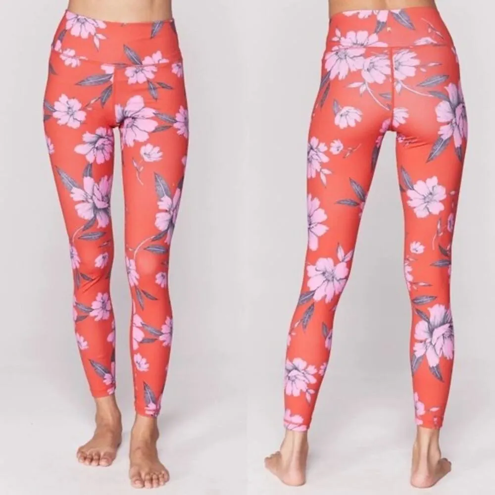 NEW Spiritual Gangster XS Perfect High Rise Waist Floral Leggings Red Pink Gym - Image 9