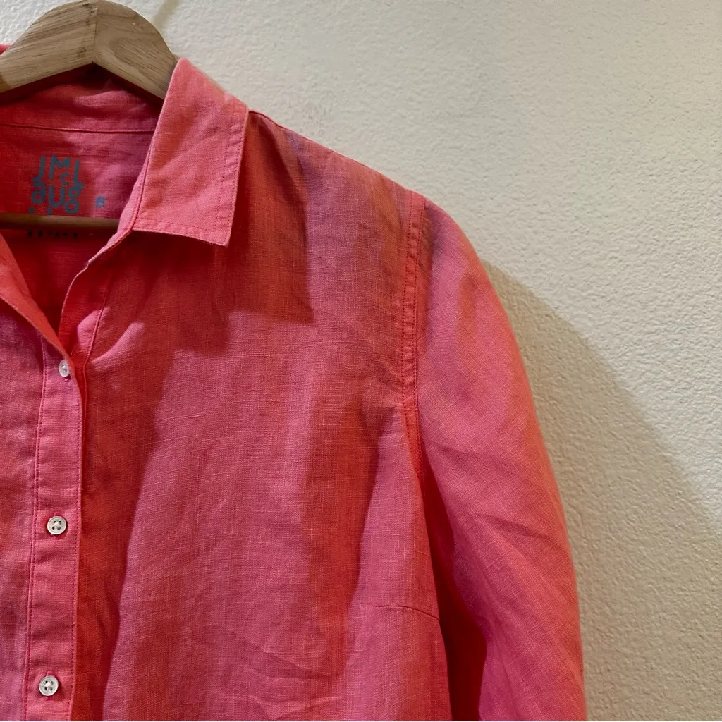 J.McLaughlin Britt Linen Point Collar Long Sleeve Button Front Blouse Size 8 - Image 3