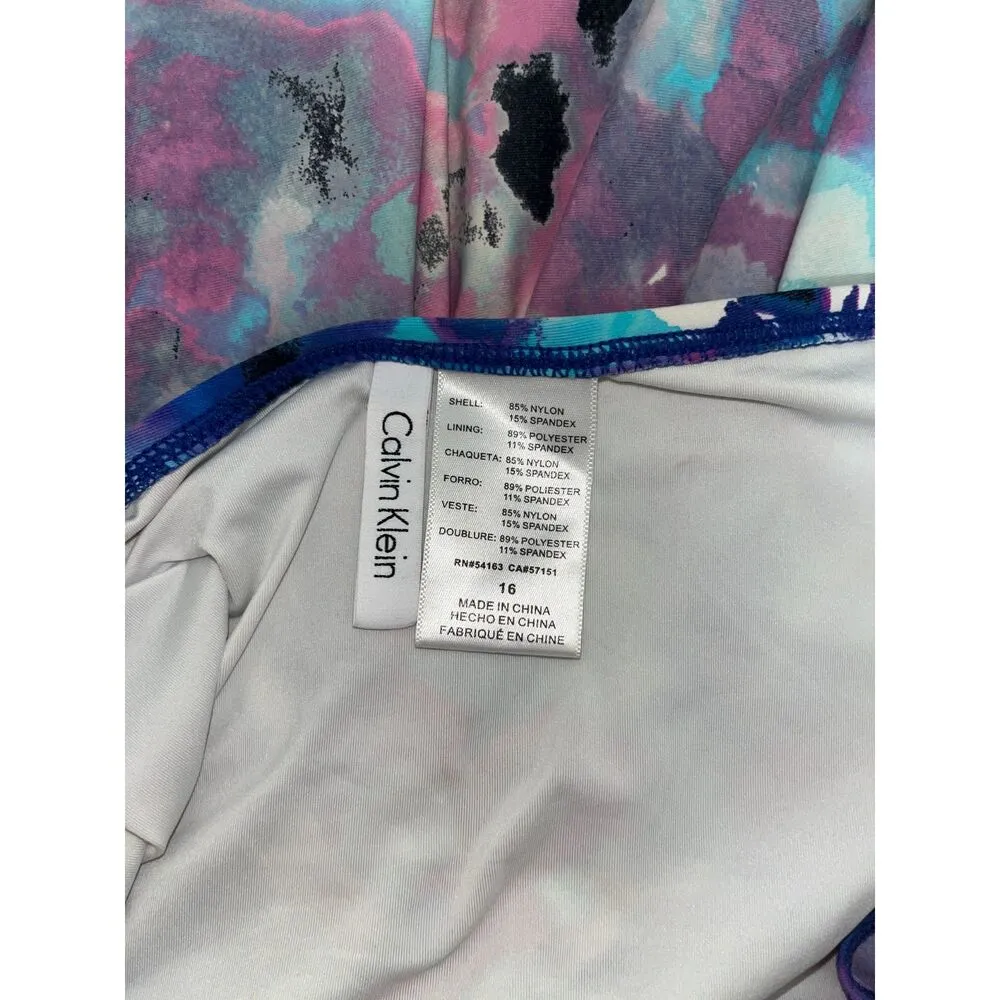 Calvin Klein Women's Printed Pleated Tummy Control One Piece Swimsuit Size 16 - Image 3