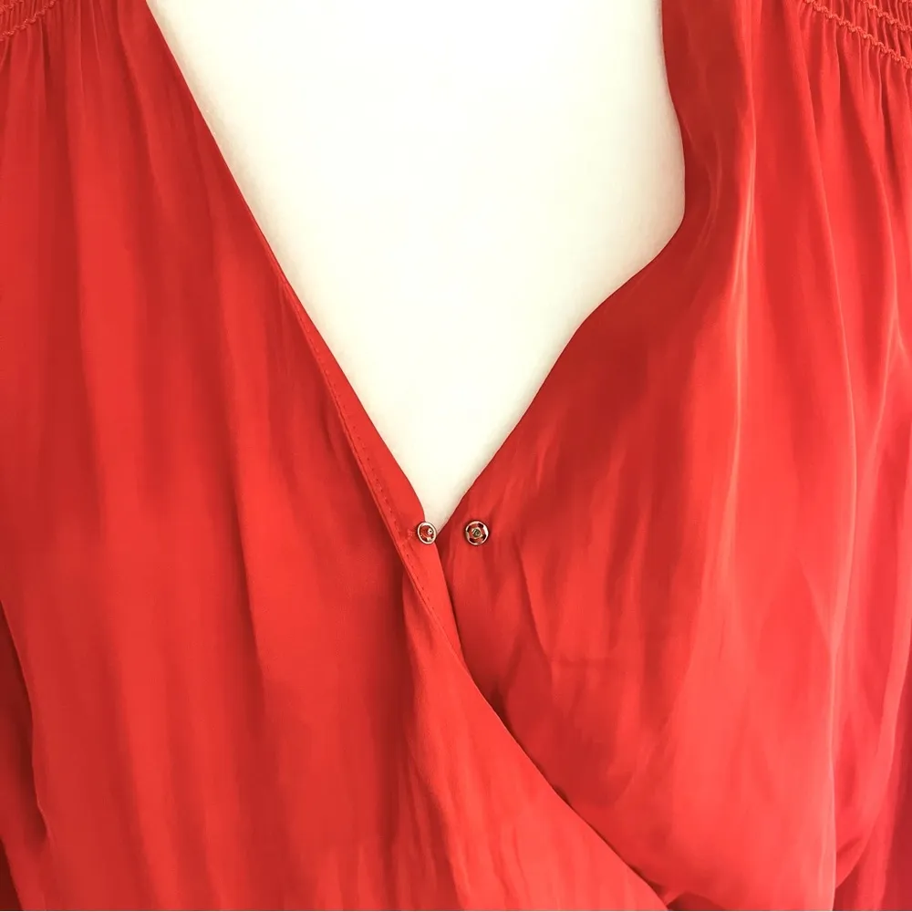 Current Air Anthro Dress Poppy Orange Smocked Tiered Mini S Wedding Brunch Boho - Image 12