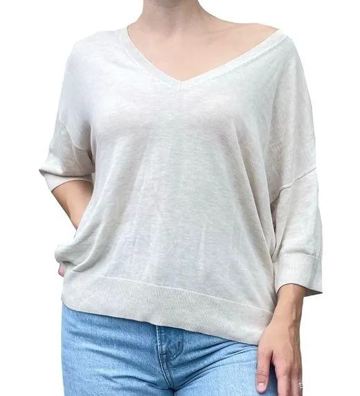 Treasure & Bond Cashmere Blend V-Neck Sweater in Oatmeal Beige Size XL - Image 1