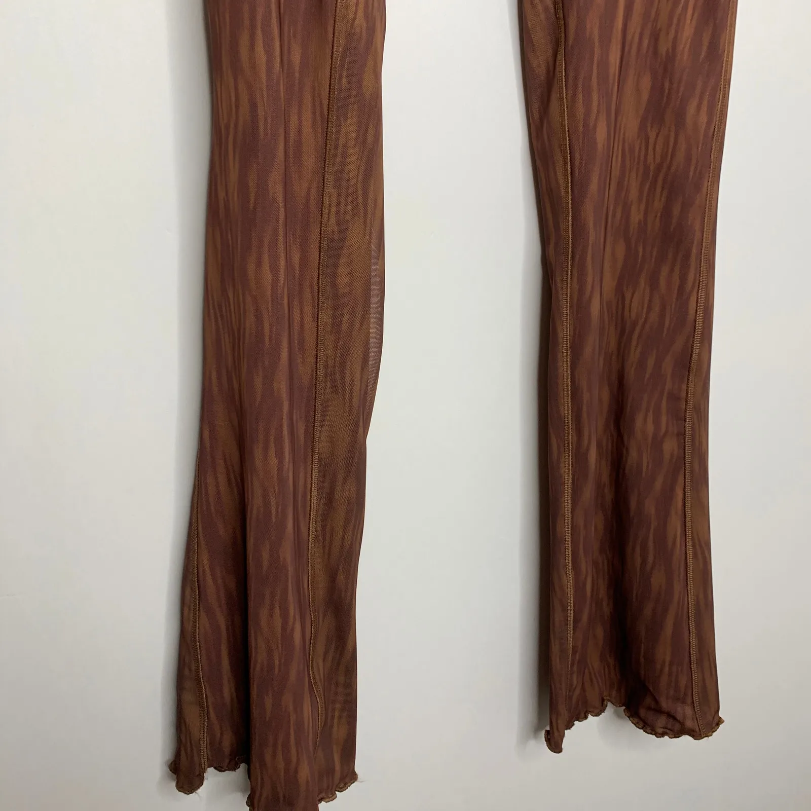 House of CB Erin Mesh Chocolate Brown Print Flare Pants Womens Small - Image 5