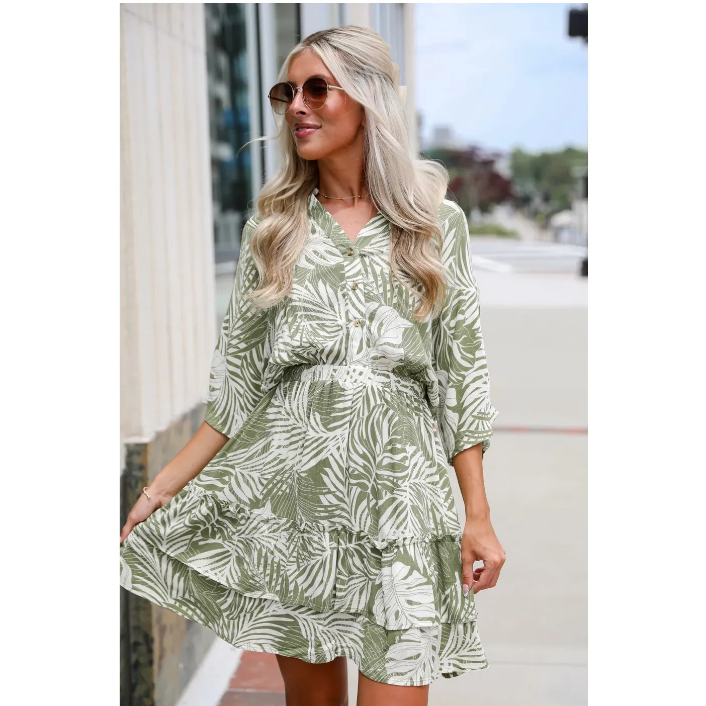 Hudson‎ Gray Destined For Sun Green Tropical Mini Dress size medium - Image 3