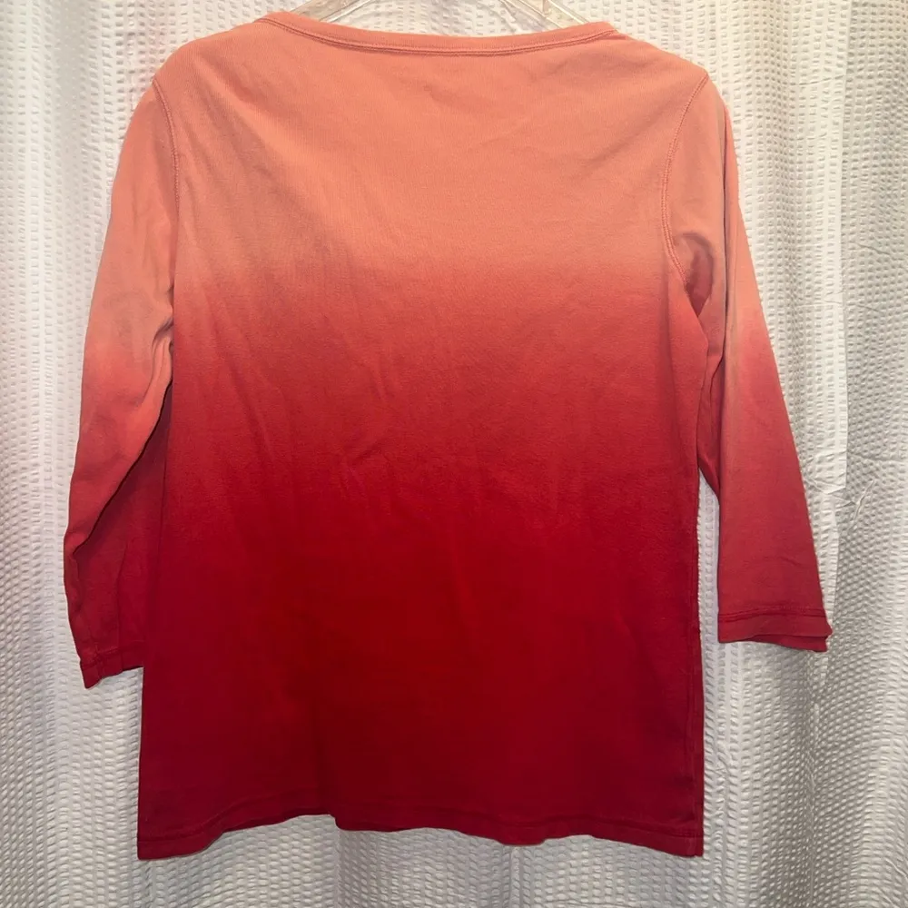 Round Up “Let’er Buck” Rodeo Top, 3/4 Sleeve, Ombré Coral Orange, Sz M - Image 6