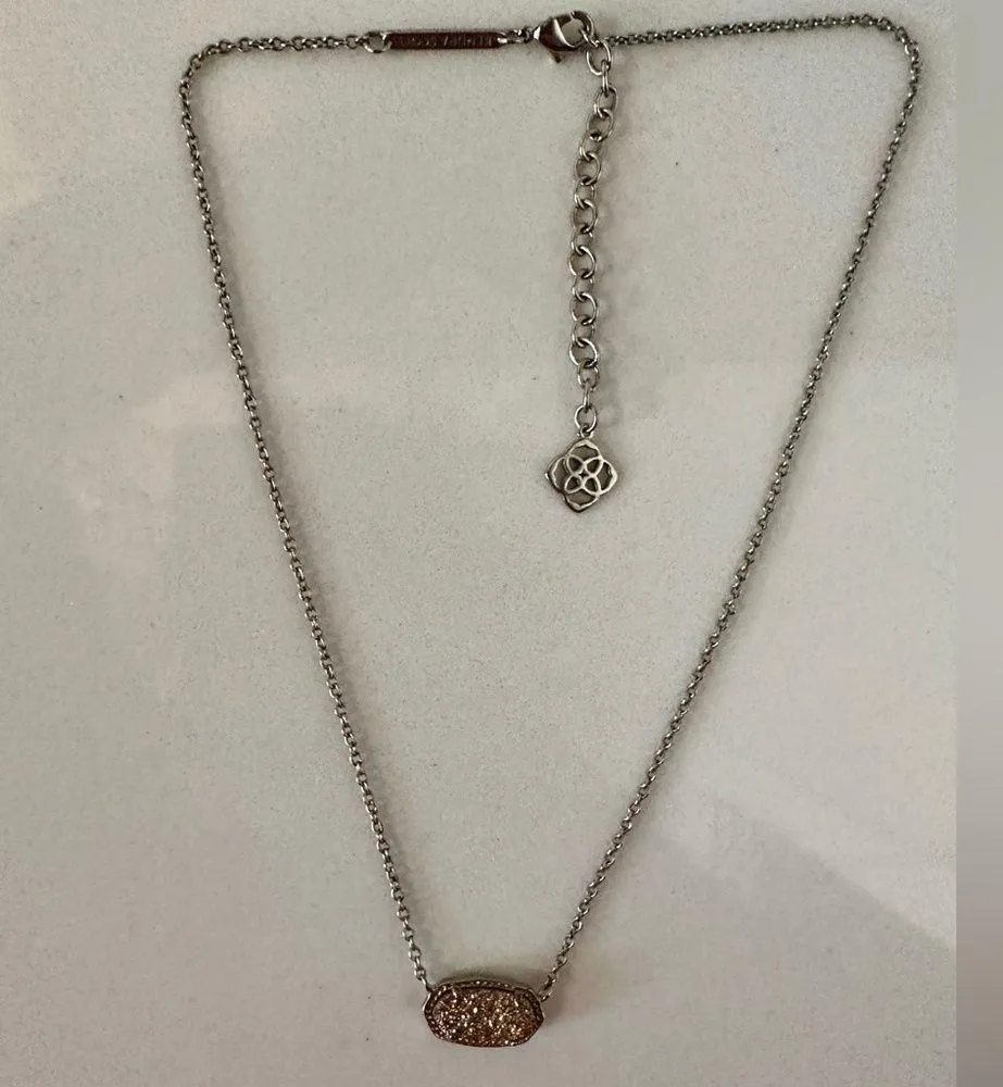 Kendra Scott Elisa Copper Drusy Pendant Silver Chain Necklace - Image 2