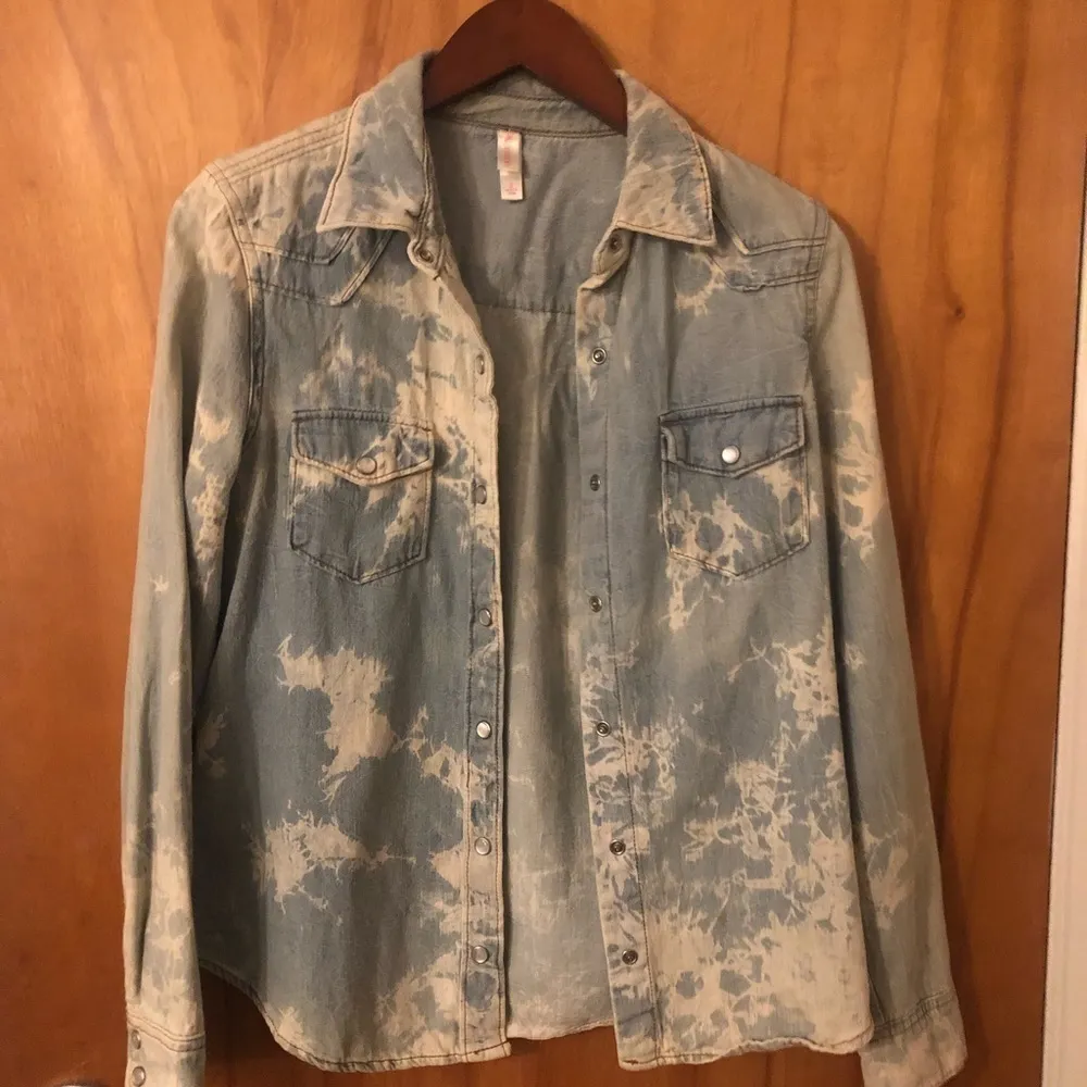 Tie dye jean button down denim shirt shirt Blue - Image 3
