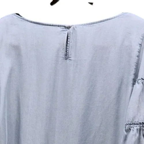 J Jill Womens Chambray Blouse Size Large Bohemian Tencel Denim Bell Angel Sleeve Blue - Image 4