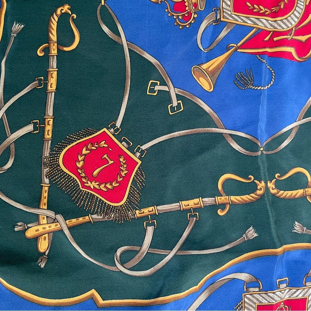 100% Silk Scarf With Military Music Theme & Coat Of Arms #7 & Measures 33 x 33 Blue - Image 2