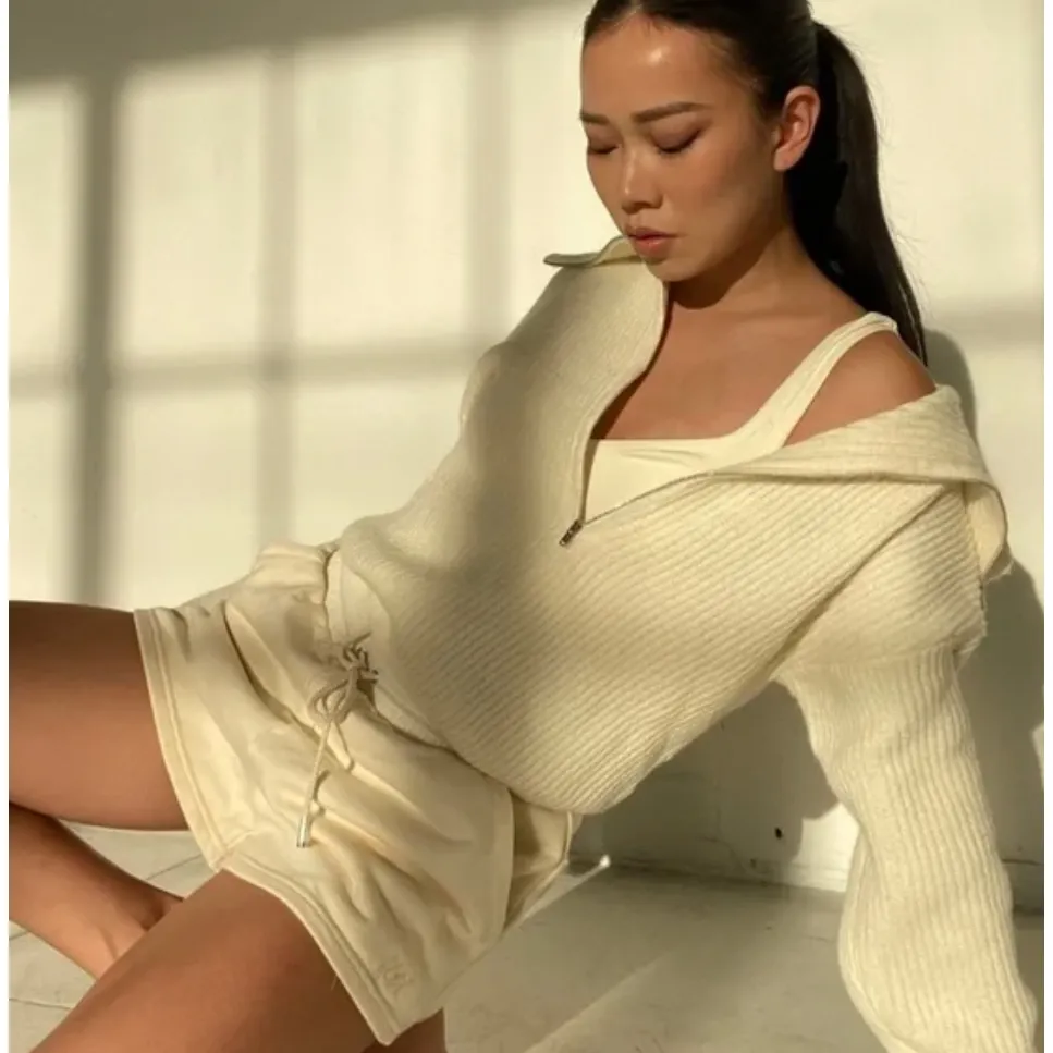 FOR LOVE & LEMONS Cream Light Yellow Morgan Sweat Shorts - Image 9