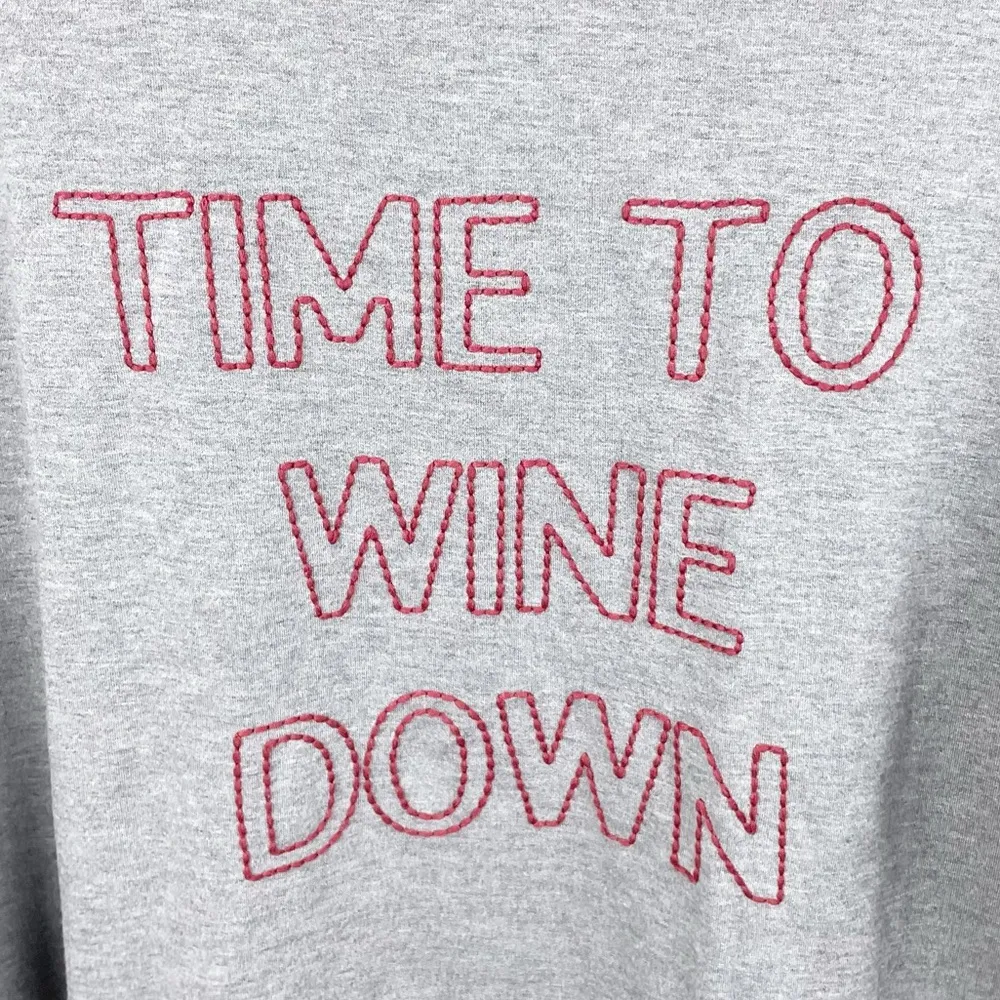 C. Wonder Time to Wine Down Embroidered Grey Pullover Sweatshirt Women's Size XL - Image 3