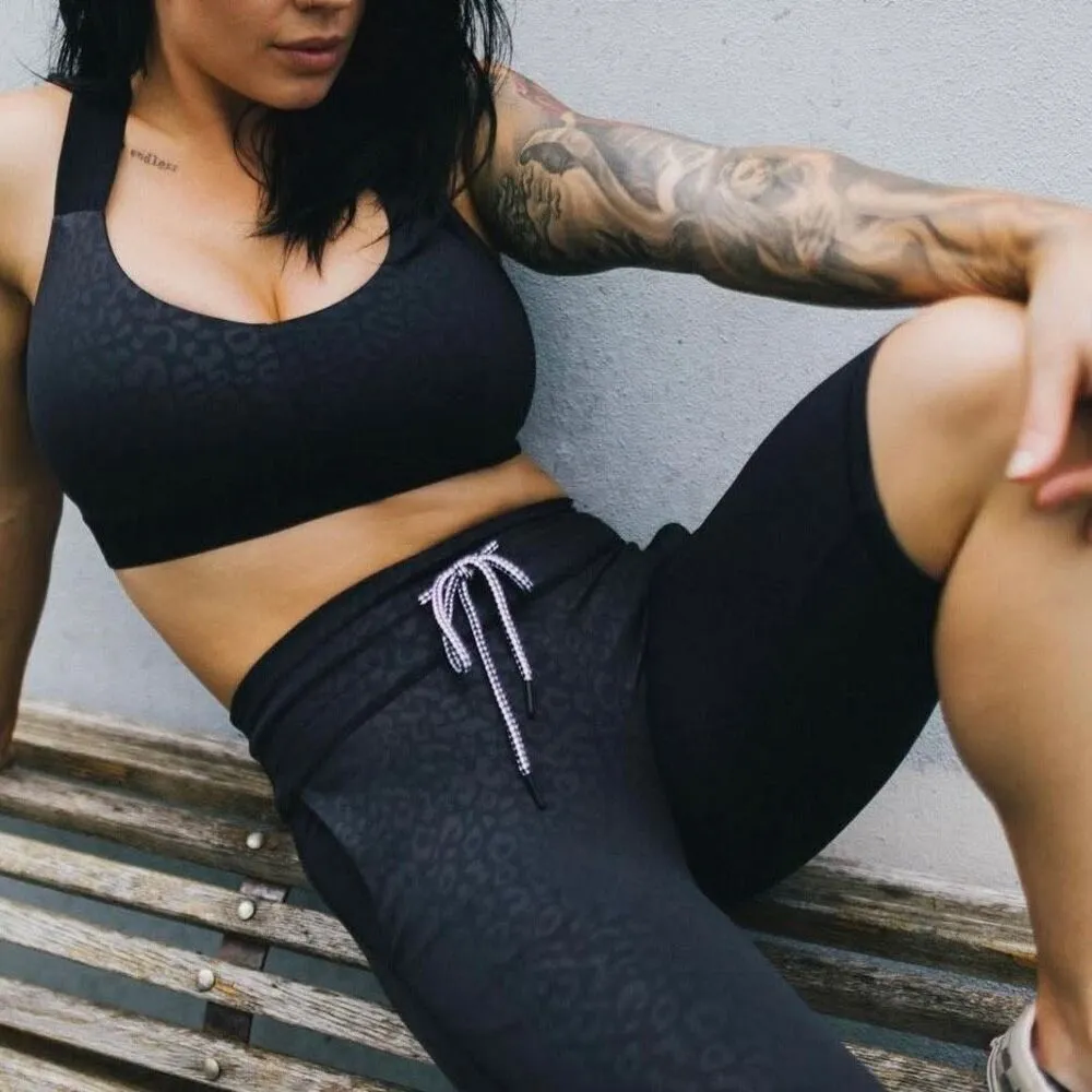 Celestial Bodiez black leopard power biker shorts size small euc - Image 12