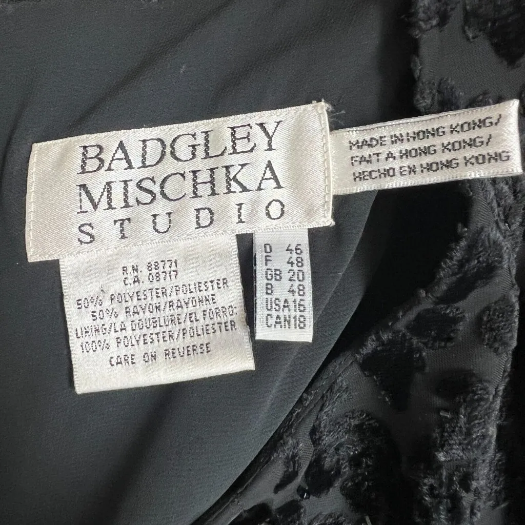 Badgley Mischka Dress 16 Black Velvet Burnout Beaded Floral‎ Long Sleeve Tunic - Image 13