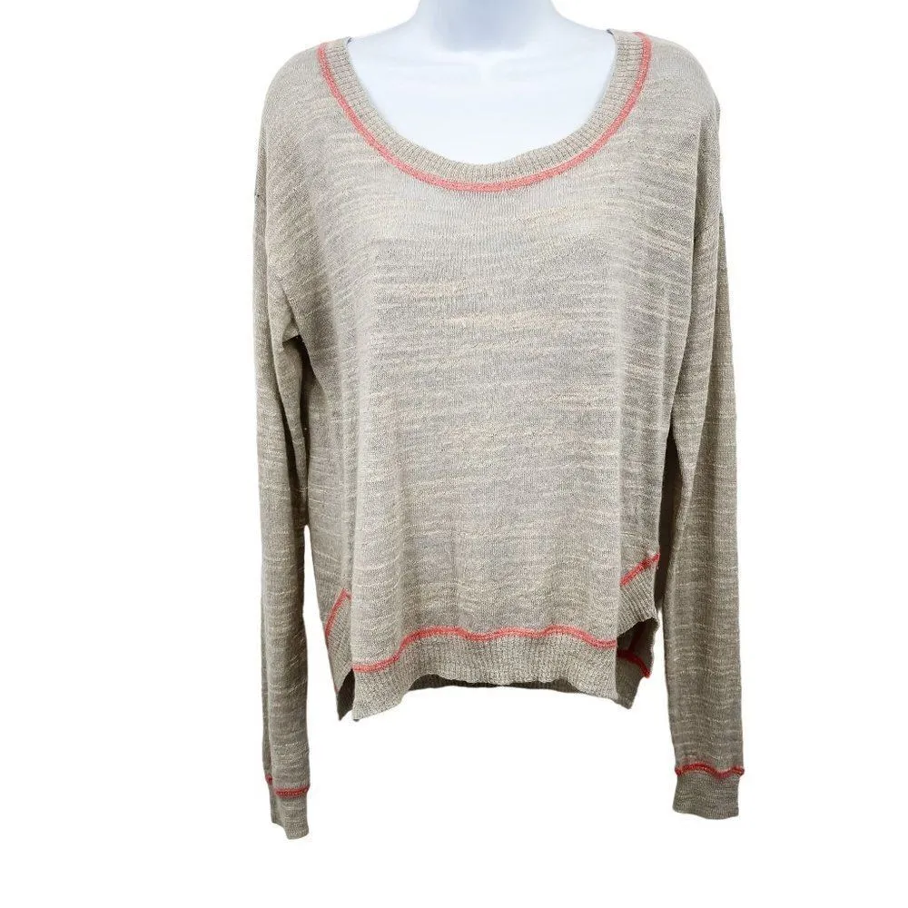 Free People Beach Road Trip Alpaca Linen Knit Blend Neutral Sweater Top - Image 4