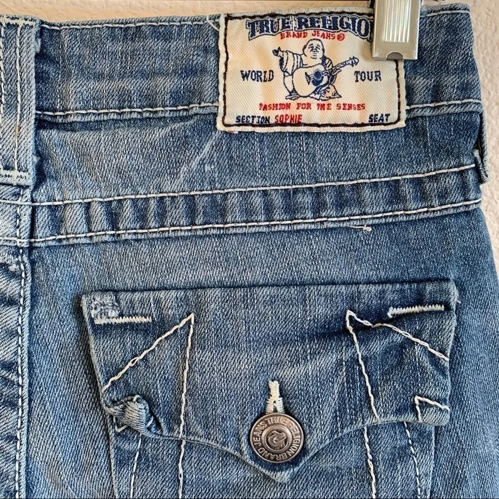 True Religion Distressed Sophie Denim Bermuda Shorts Blue Women’s Size 25 - Image 10