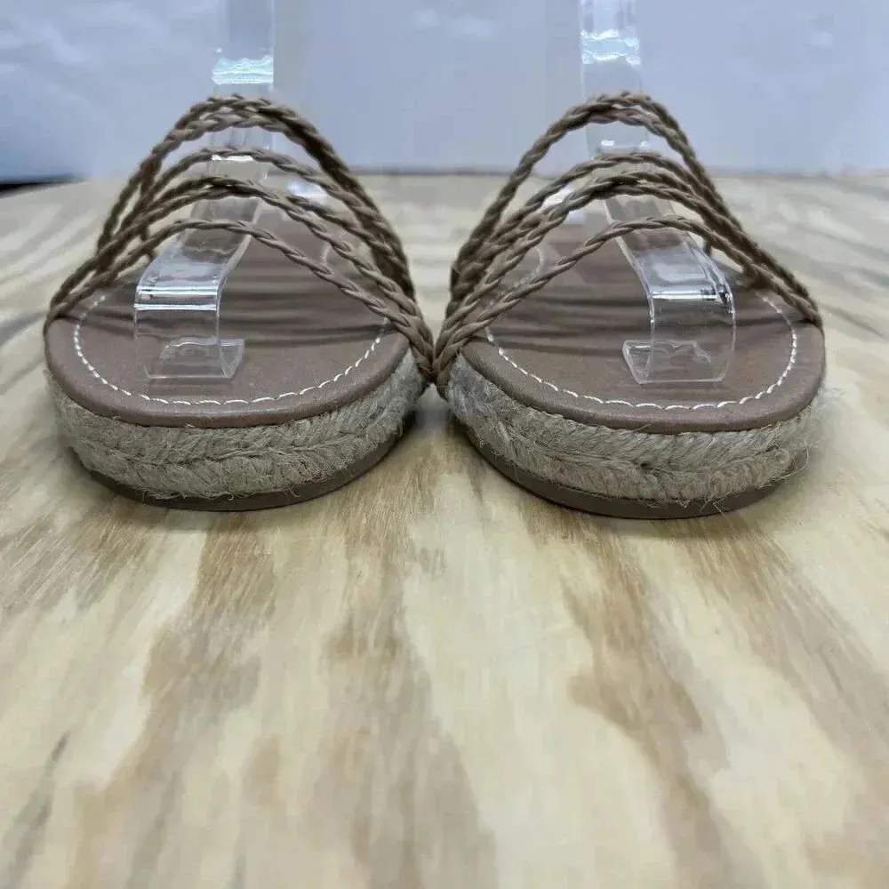 Madewell Size 7.5 Women's Tan Espadrille strappy Slip On Comfort Sandal Beachy - Image 3