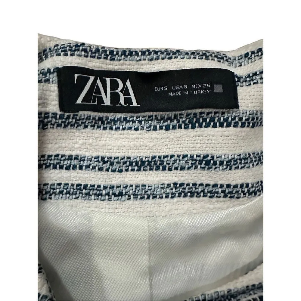 CROPPED GOLD BUTTON TEXTURED BLAZER BLUE / WHITE BLOGGER FAVE Small - Image 5