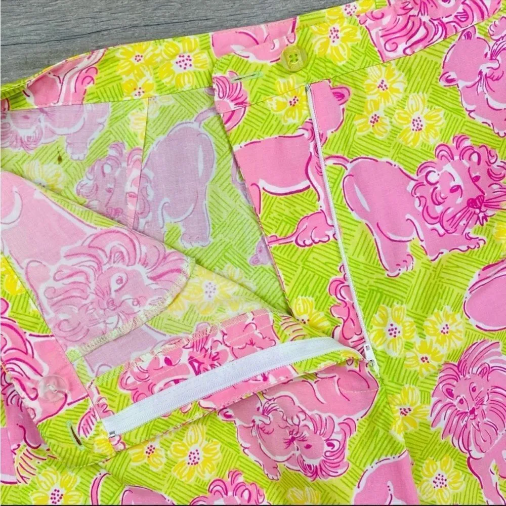 Vintage Lilly Pulitzer Lion Print Crop Capri Pants Flat Front Lime Green Pink 4 - Image 8