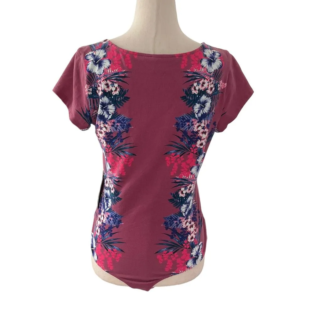 Express Maroon Floral Short Sleeve Bodysuit Women's Size Large NWT | 49-44 - Image 2