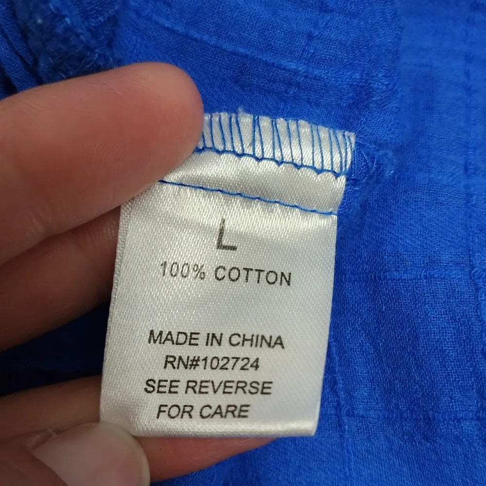 Anthropologie Hester & Orchard royal blue textured peasant blouse size large - Image 7