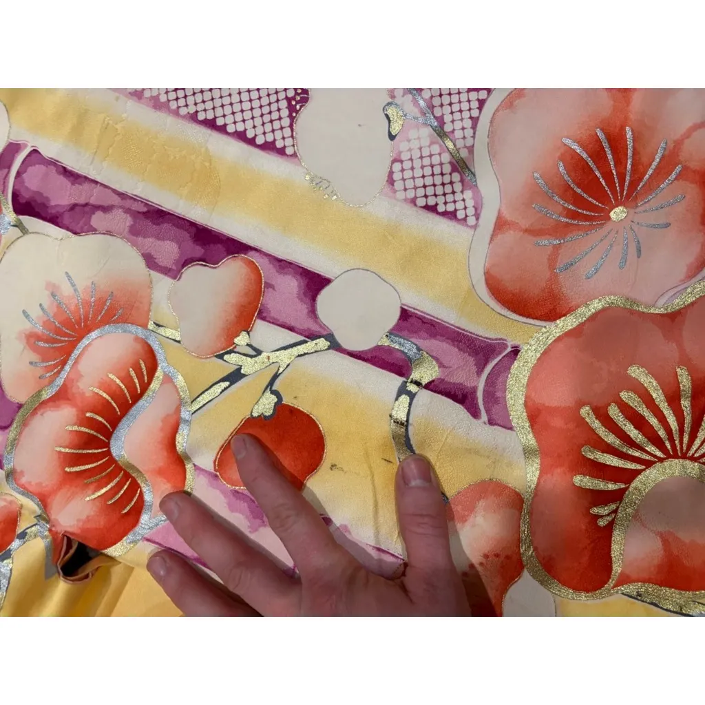 Vintage Mitsukoshi Silk Kimono Yellow Floral Gold Handpainted Long Robe Japan Size undefined - Image 13