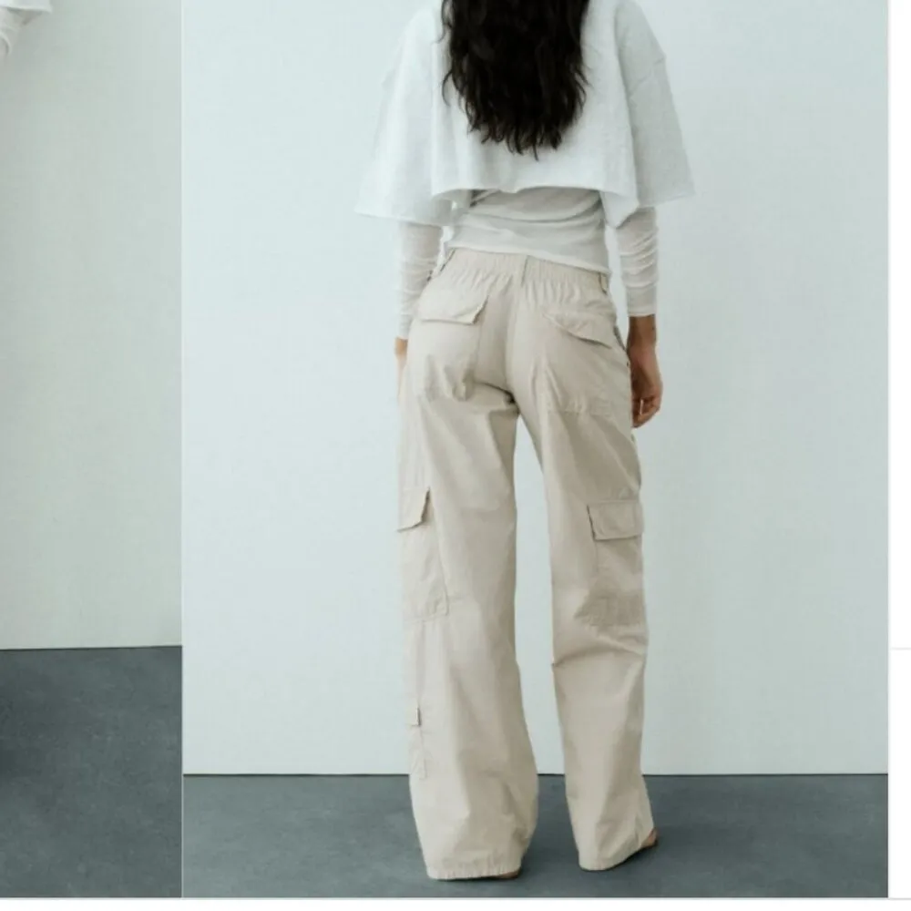 NWT ZARA BLOGGERS FAVE ParachuteRelax Fit Cargo  Pants Ecru Medium - Image 7