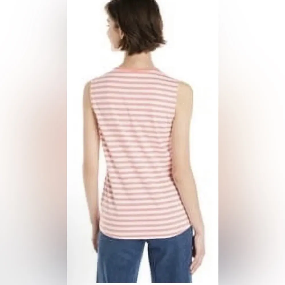 TIME & TRU Womens Tank Top Size Small 4-6 White & Coral Ruched Front Cotton NWOT - Image 5