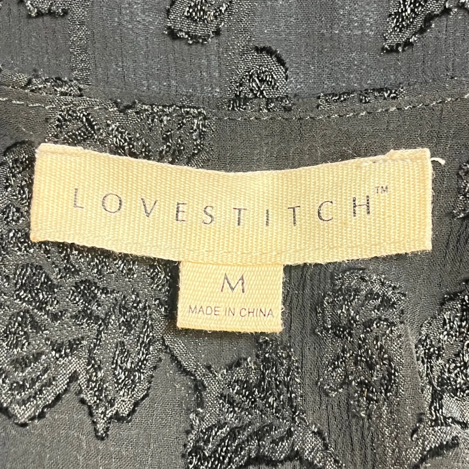 Lovestitch Women's Black Floral Jacquard Wrap Midi Dress Ruffle Hem Medium - Image 4