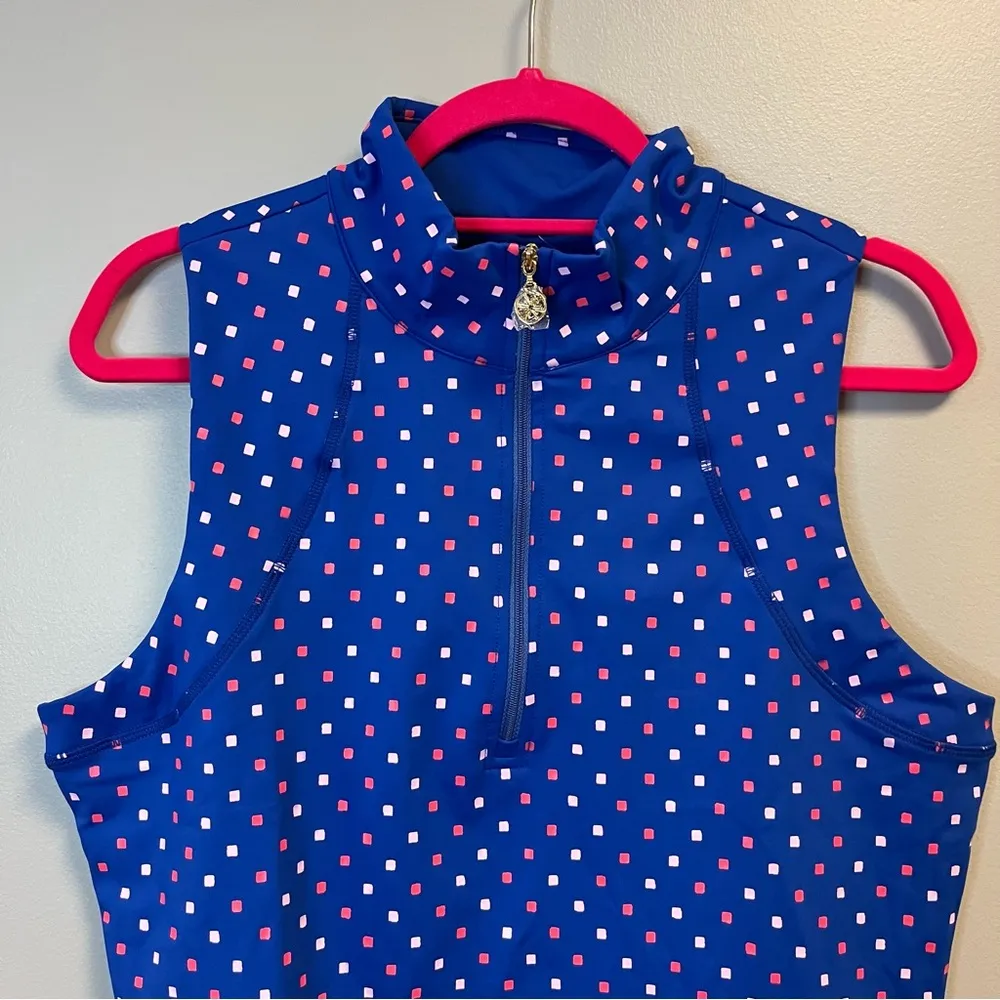 Lilly Pulitzer Top Luxletic Callie Half-Zip Borealis Blue Lilly Squared XL NWT - Image 7