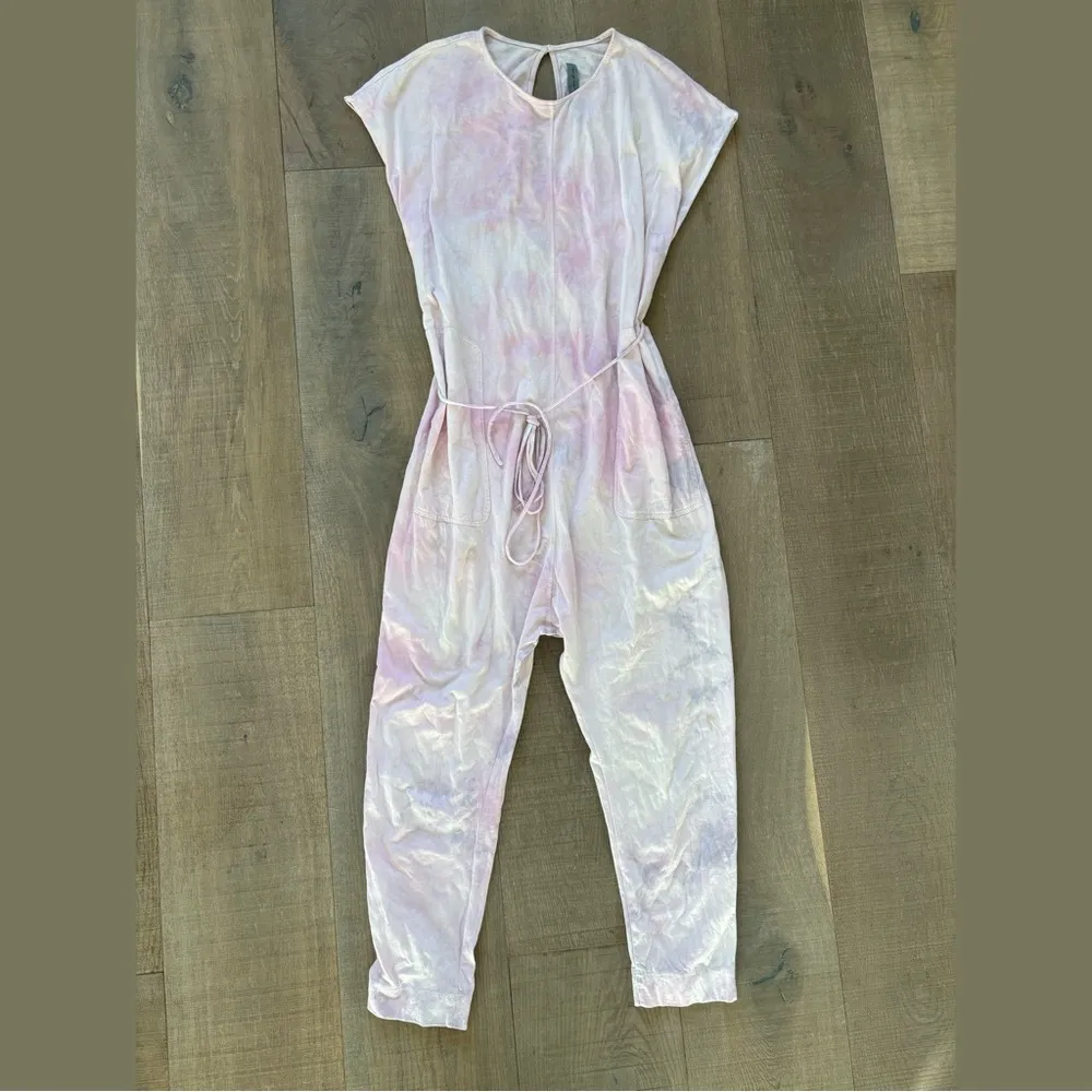 raquel allegra pink tie dye tie belted comfy jumpsuit drop crotch - Image 2