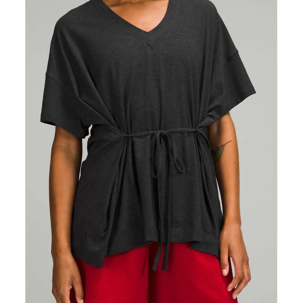 Lululemon Side Tie V-Neck T-Shirt Size 4 Heathered Black Oversized Workout - Image 8