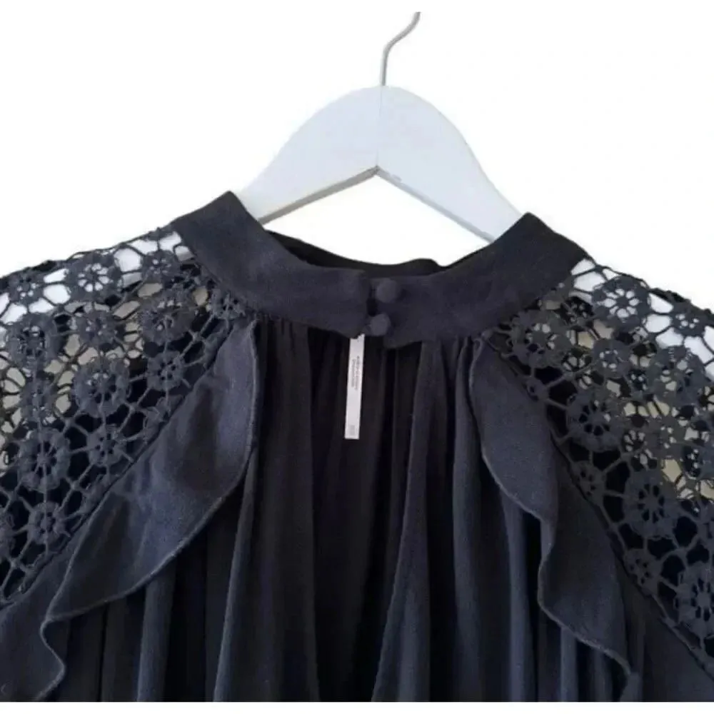 Free People Womens Little Bit Of Love Knit Blouse  Crochet Flowy Sz M #1840 - Image 4