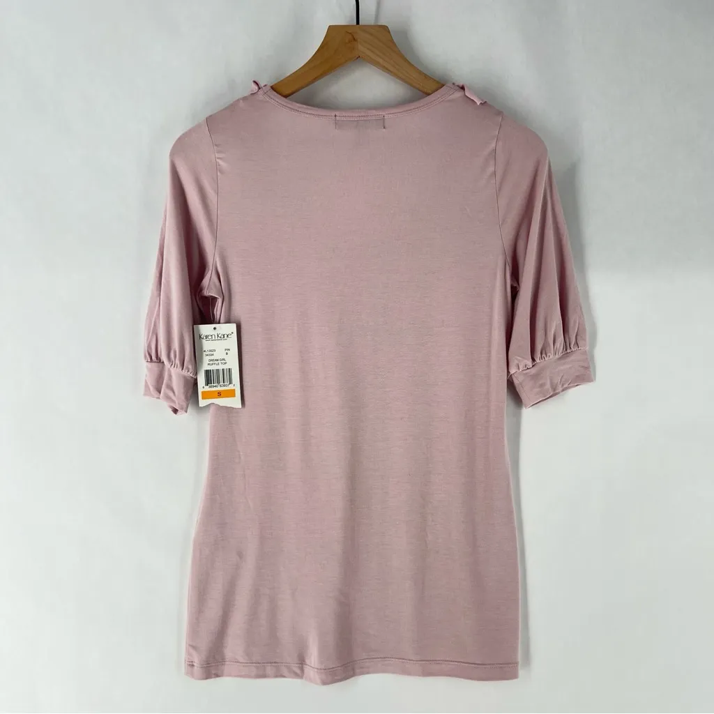 Karen Kane Dream Girl Ruffle Top Scoop Neck‎ Pink Stretch Jersey Knit NWT Size S - Image 8