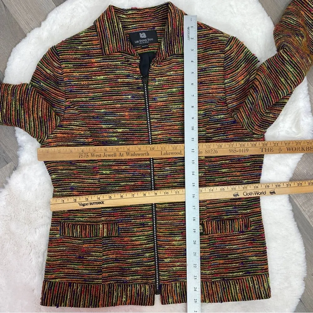 Lee Dong Soo Space Dye Chenille Full Zip Blazer Jacket Yellow Multi Large - Image 14