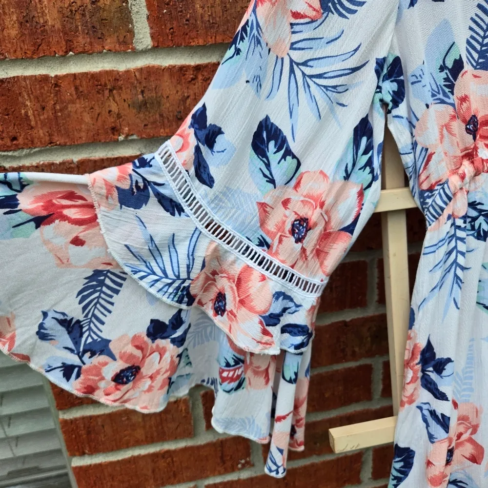 BLUE ISLAND Swim Cover-up Dress  Floral Bohemian Peasant Cottage Prairie Medium - Image 3