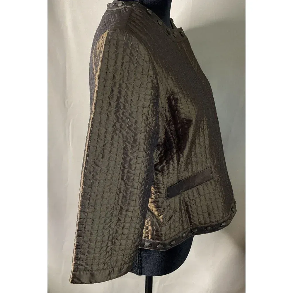 Ruby Rd. Petite‎ Lightweight Metallic Quilted Gold Brown Jacket Embellished 14P - Image 3
