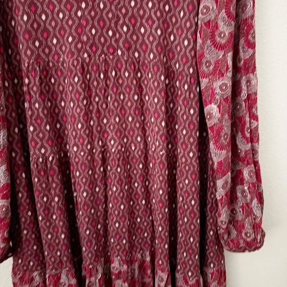MAEVE x ANTHROPOLOGIE | Tiered Dress Amber Burgundy Red Off White Boho | Large - Image 4