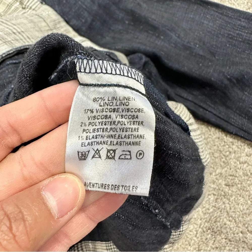 Aventures Des Toiles Linen Blend Denim Chambray Patchwork Jacket Button Front 40 Blue - Image 13