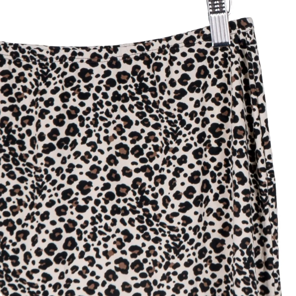 KC Stevens VTG Leopard Print Skirt M Below Knee Ruffle Elastic Waist USA Brown Size M - Image 2