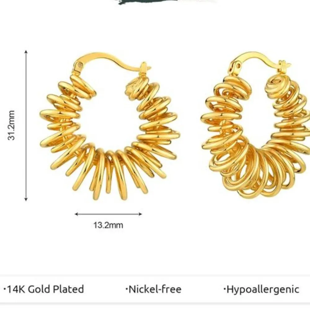 14K Gold Plated Twisted Beaded Thick Hoop Earrings - Image 6