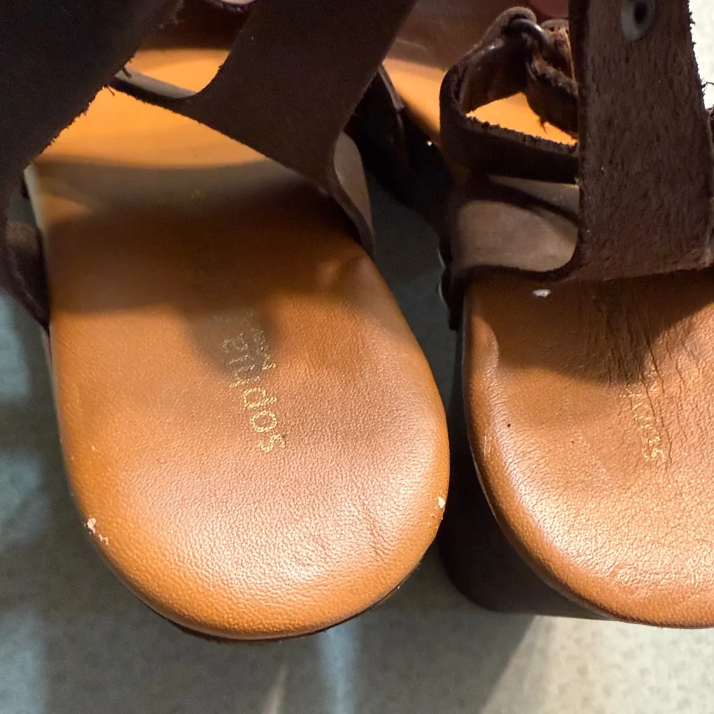 SOFIA MILANO Leather Chunky Heeled Sandals Size 9 Brown - Image 6