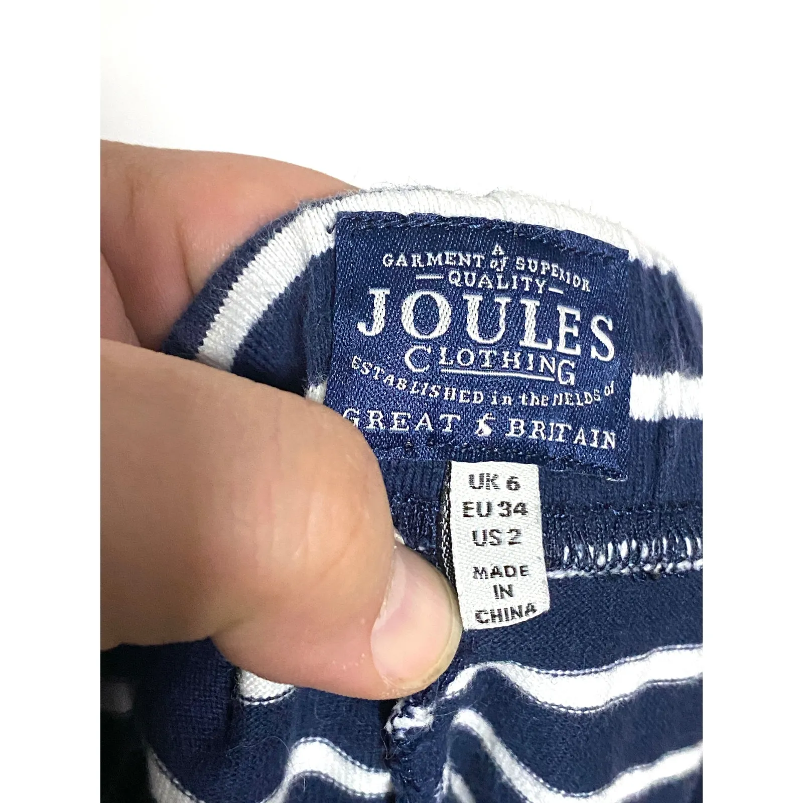 Joules Elle Navy Striped Jersey Shorts Womens 2 Pull On Drawstring Nautical Soft Blue - Image 5