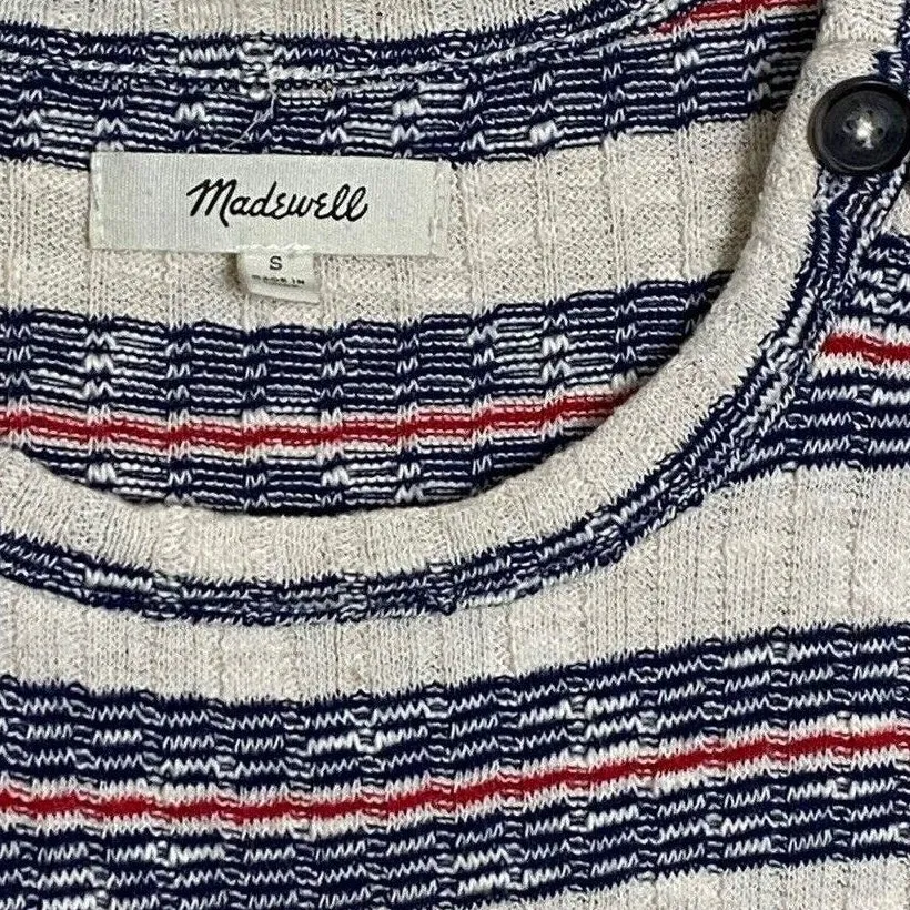 Madewell size Small Mini Dress Short Sleeve Red & Blue Striped Crewneck Cotton - Image 3