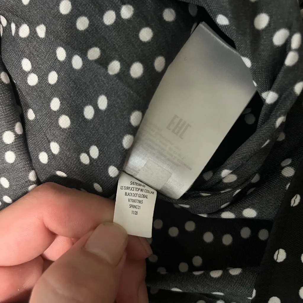 Banana Republic Black White Polka Dot Cowl Neck Surplice Blouse SP Work Casual - Image 15