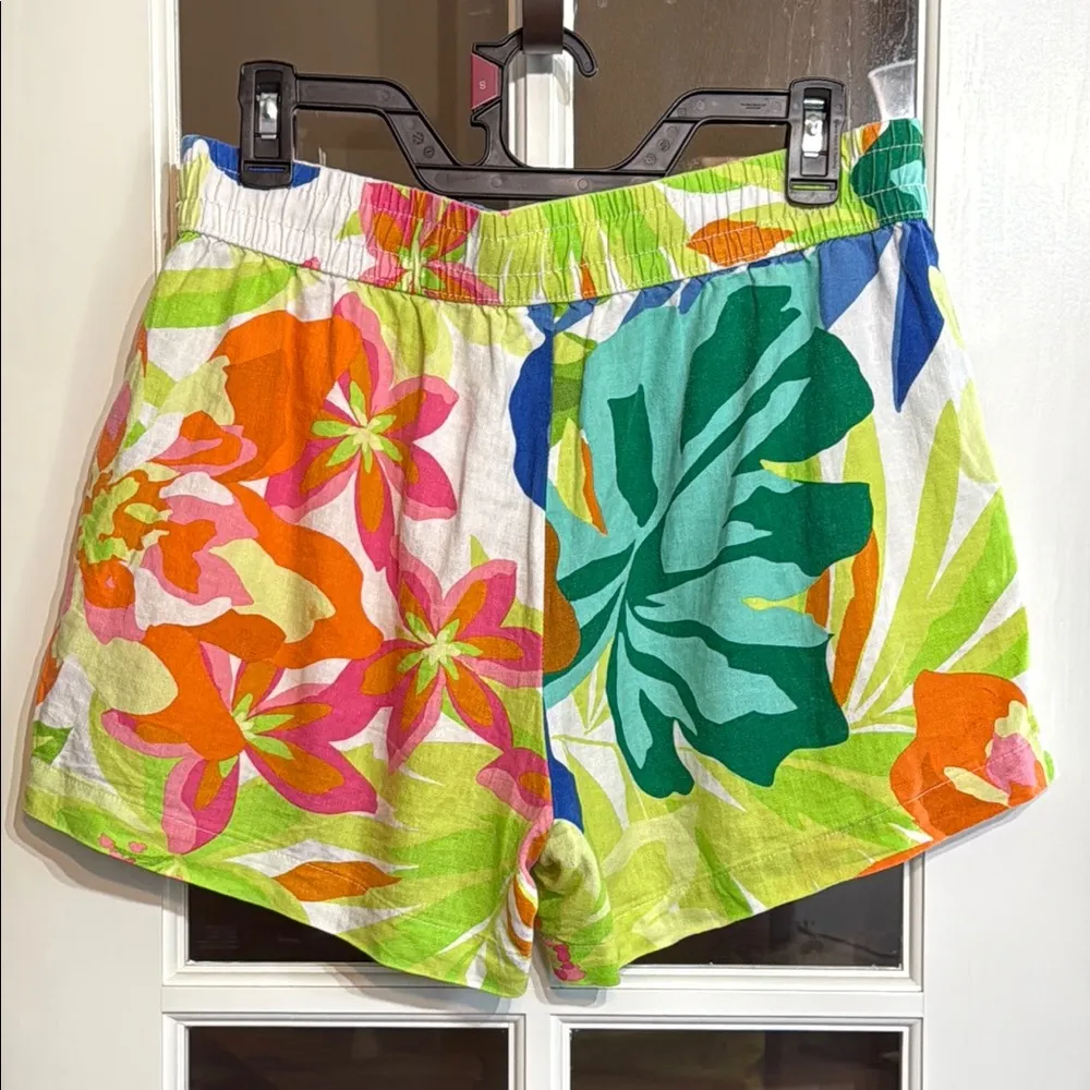 FUTURE COLLECTIVE Alani Noelle Linen Blend Stretch Waist Bold Print Shorts Small Green Size M - Image 2