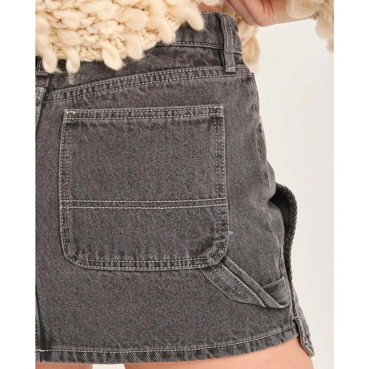 PTCL Carpenter Mini Denim Skirt Faded Grey Wash Oversized Pockets NWT XS Gray - Image 3